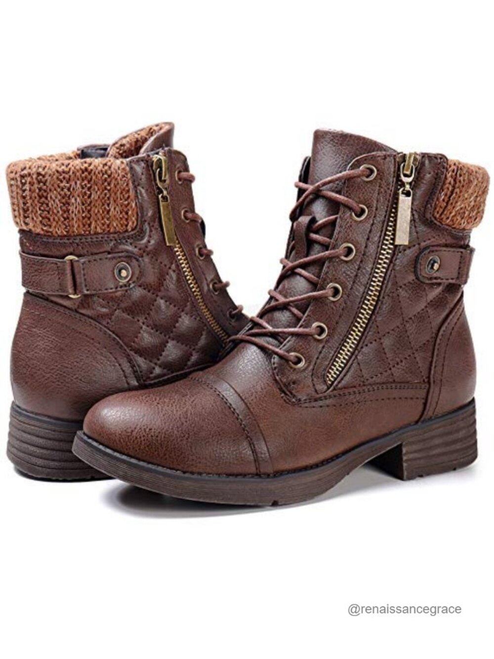 STQ Womens Combat Boots Lace Up Ankle Booties Side Zipper Fall Winter Vegan